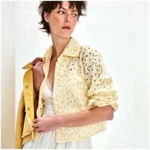 Free People Dream A Little Dream Too White Yellow button eyelet NWT new small